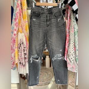 American Eagle Outfitters Black Distressed Mom Jeans